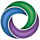 A blue , green , and purple circle on a white background.