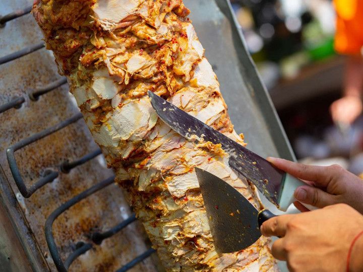 Cutting Kebab Meat for Gyro and Shawarma