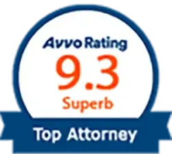 A badge that says avvo rating 9.3 superb top attorney