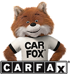CARFAX Fox mascot wearing a white “CAR FOX” shirt, standing above the CARFAX logo.