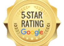 Gold 5-star rating badge with Google logo in the center