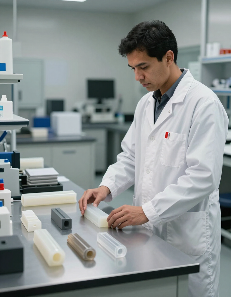 Ingeniero M&M revisando perfiles de silicona industrial