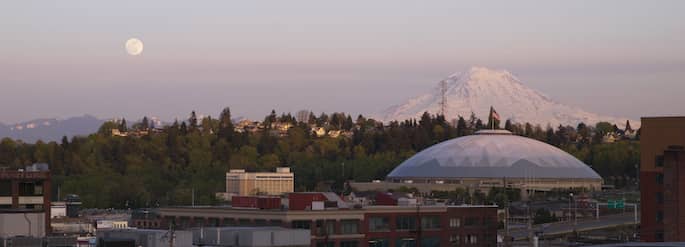 Moon Rise over City Skyline Tacoma Washington United States