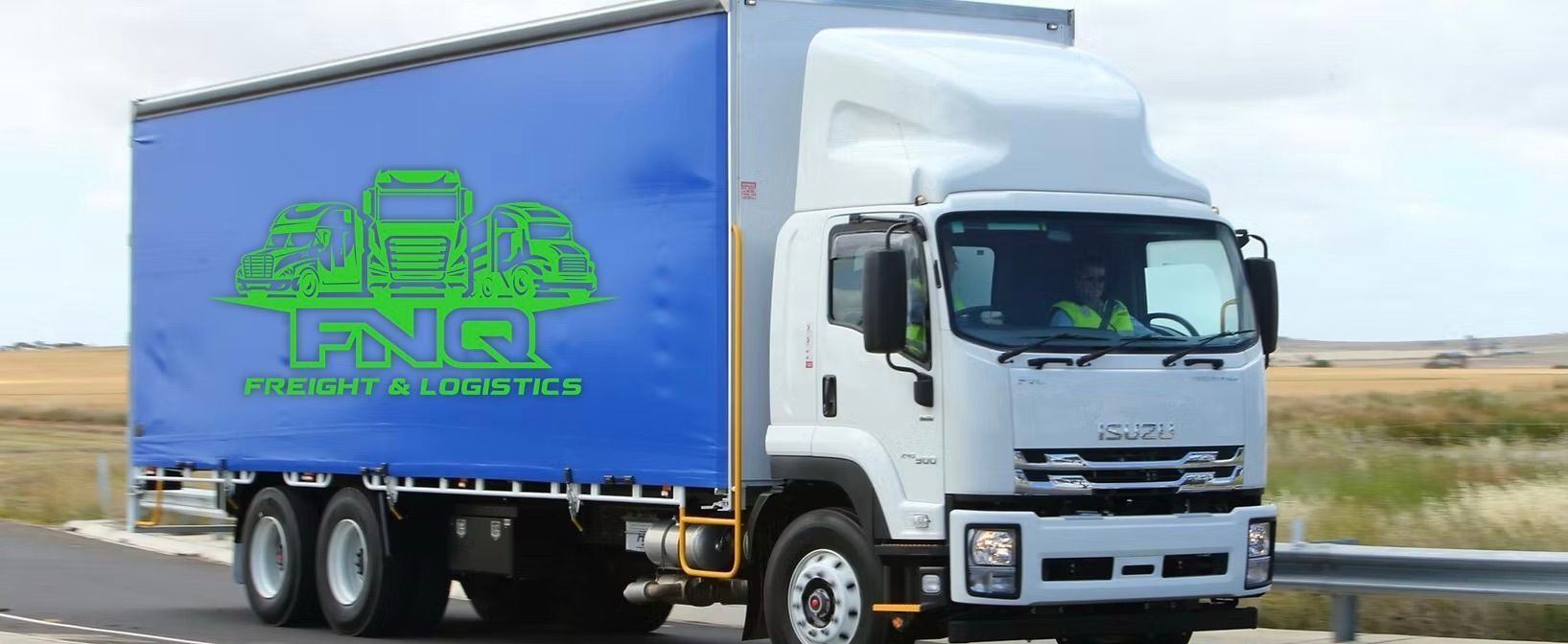 Truck on a road with the logo