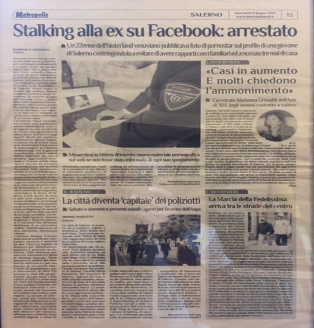 Un articolo di giornale su caso di stalking