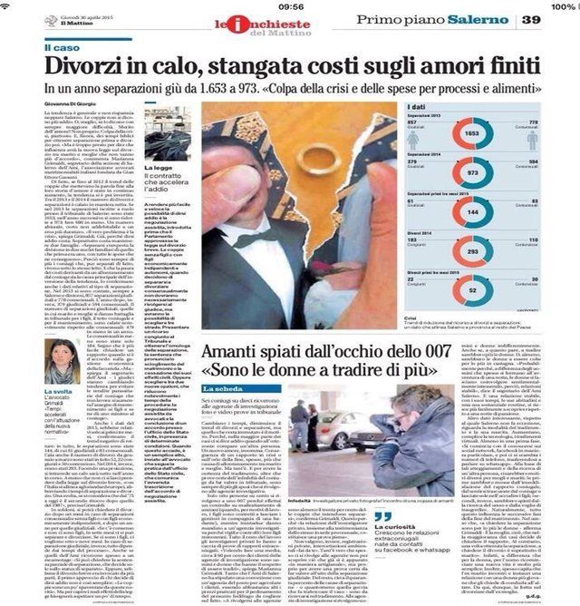 Un articolo di giornale sui divorzi