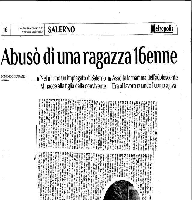 Un articolo di giornale su un abuso sessuale
