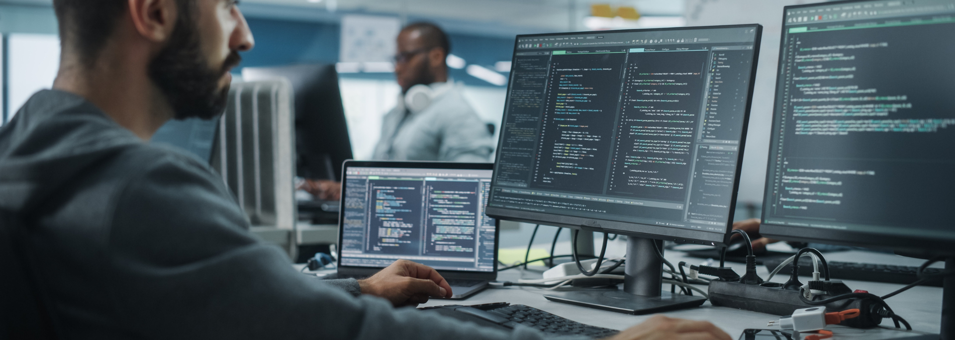 Picture of someone working with code. 