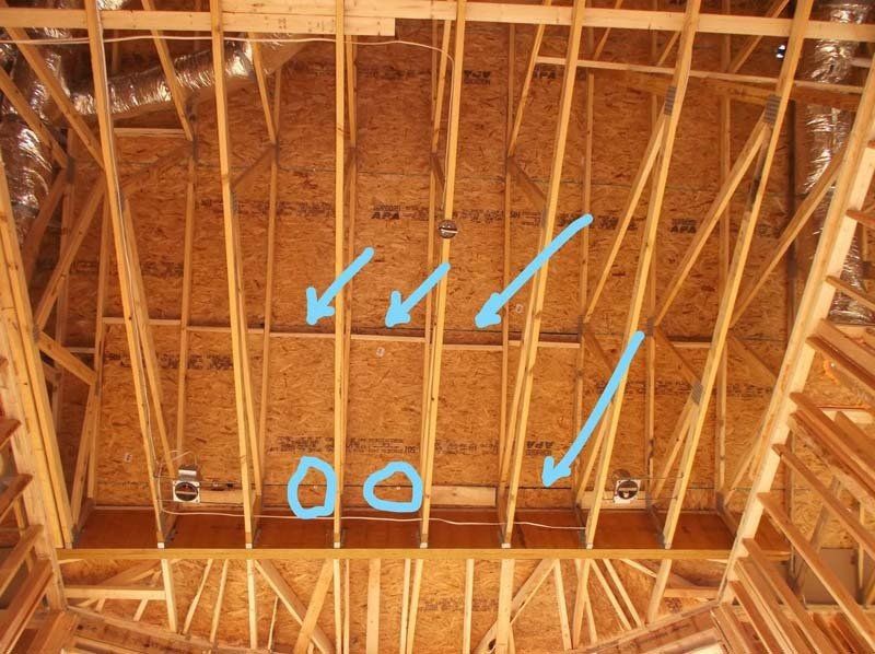 A picture of the ceiling of a house under construction