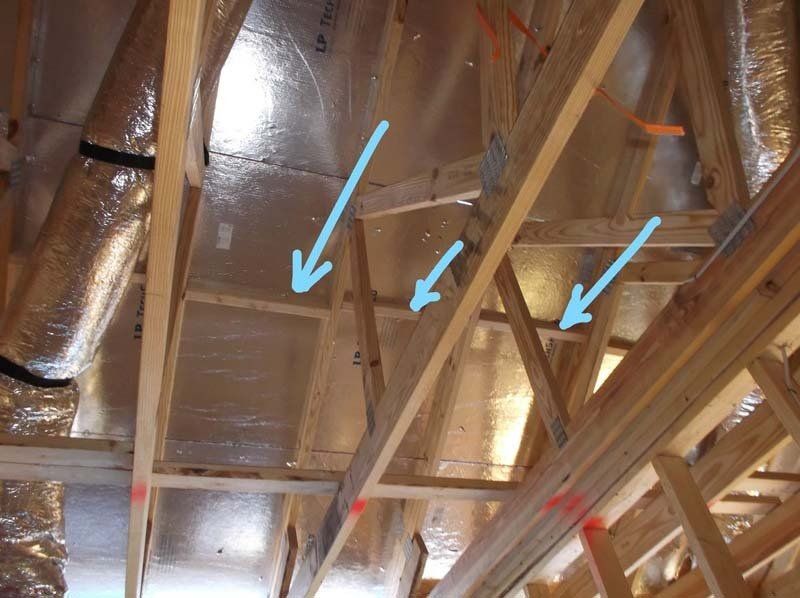 A picture of a ceiling with arrows pointing to different places.