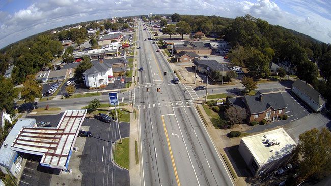 drone view of street