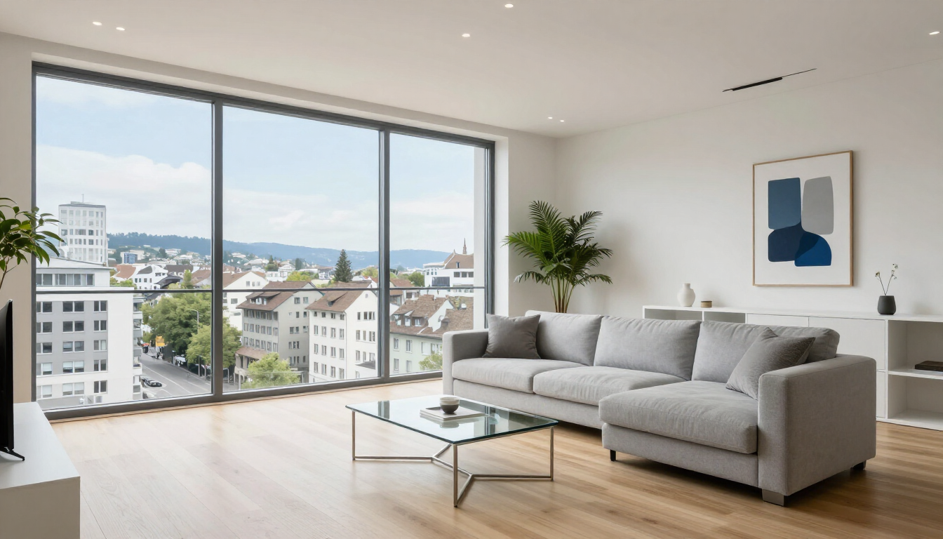 Spacious modern serviced apartment in Zurich with stylish furniture.
