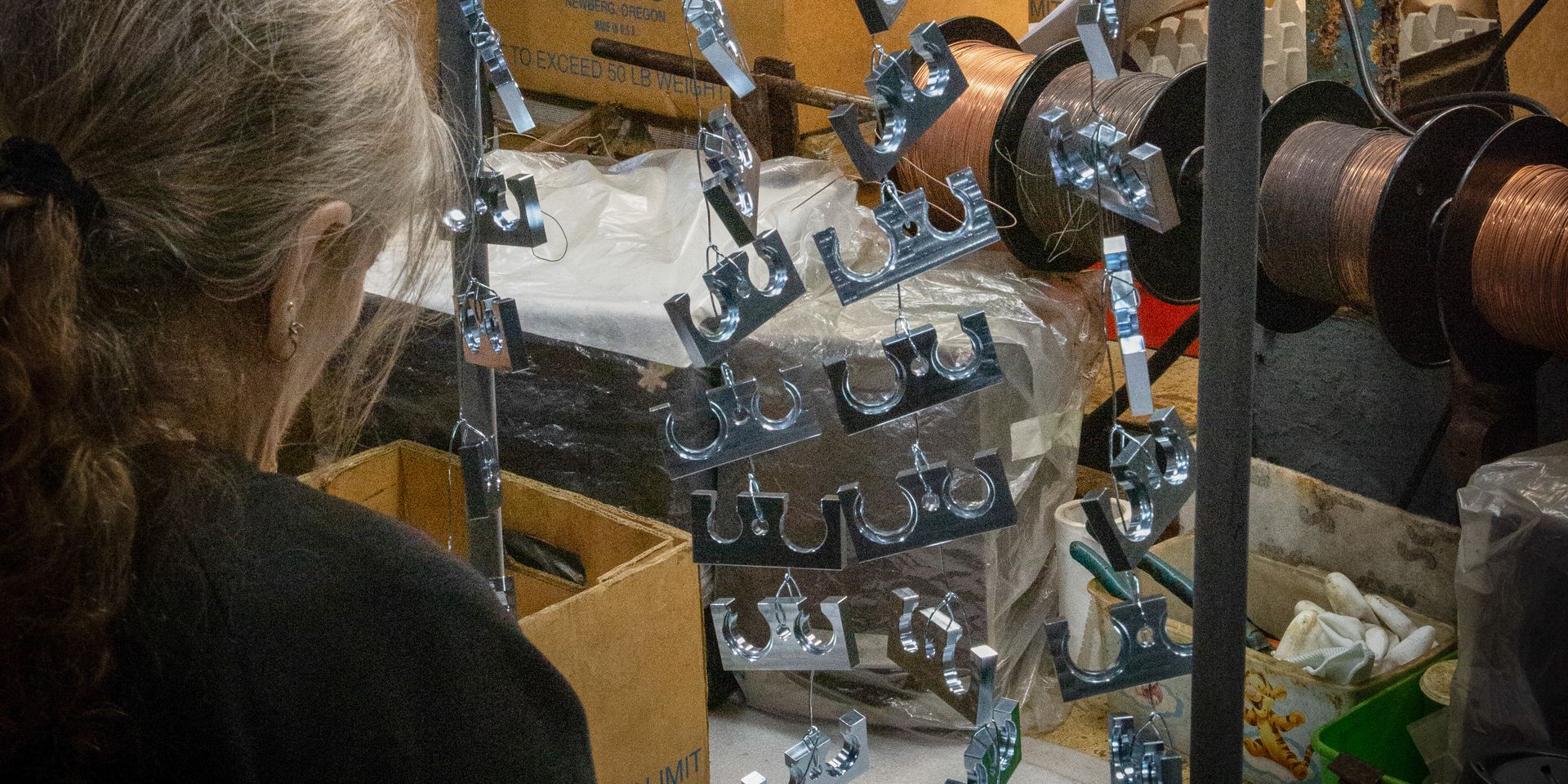 A close up of a metal object on a table.