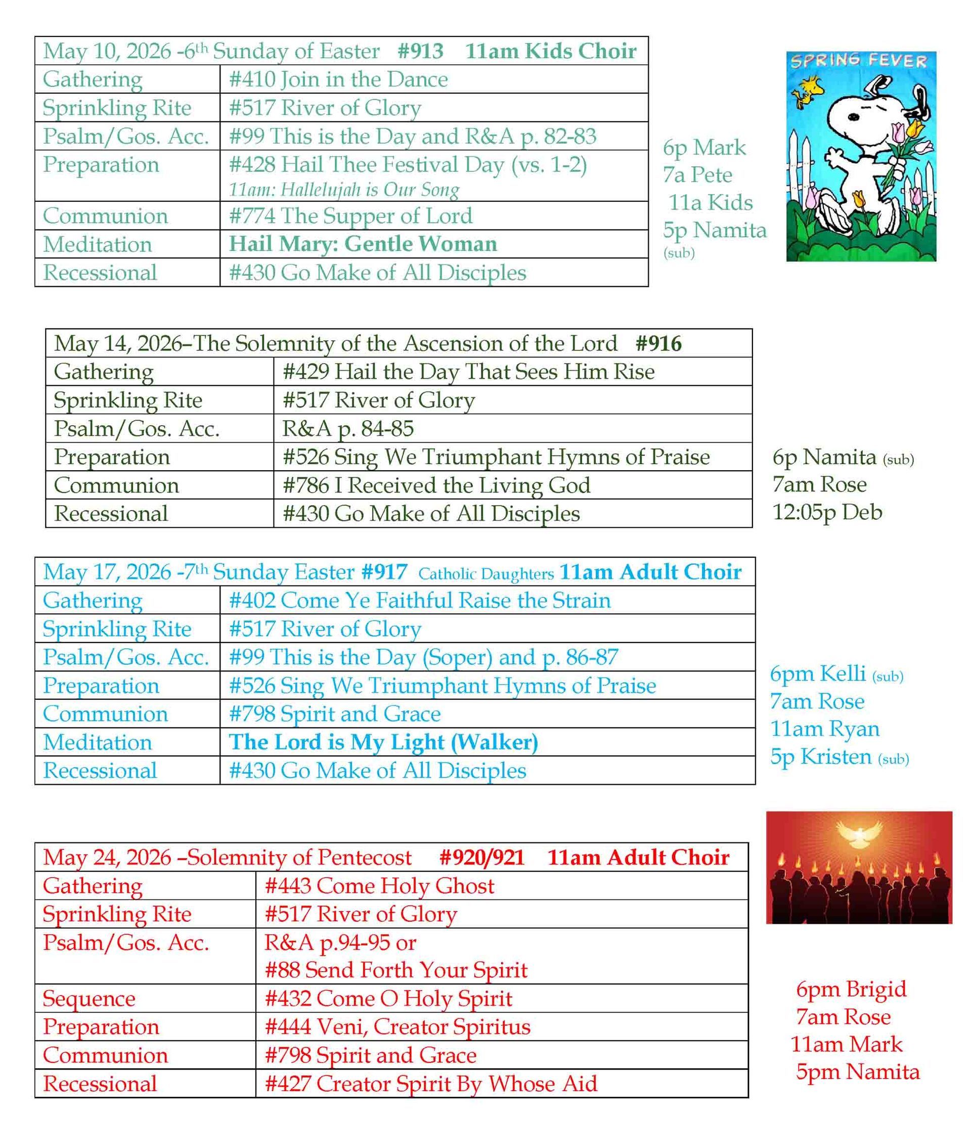 Lent 2026 Music Schedule Page 2

