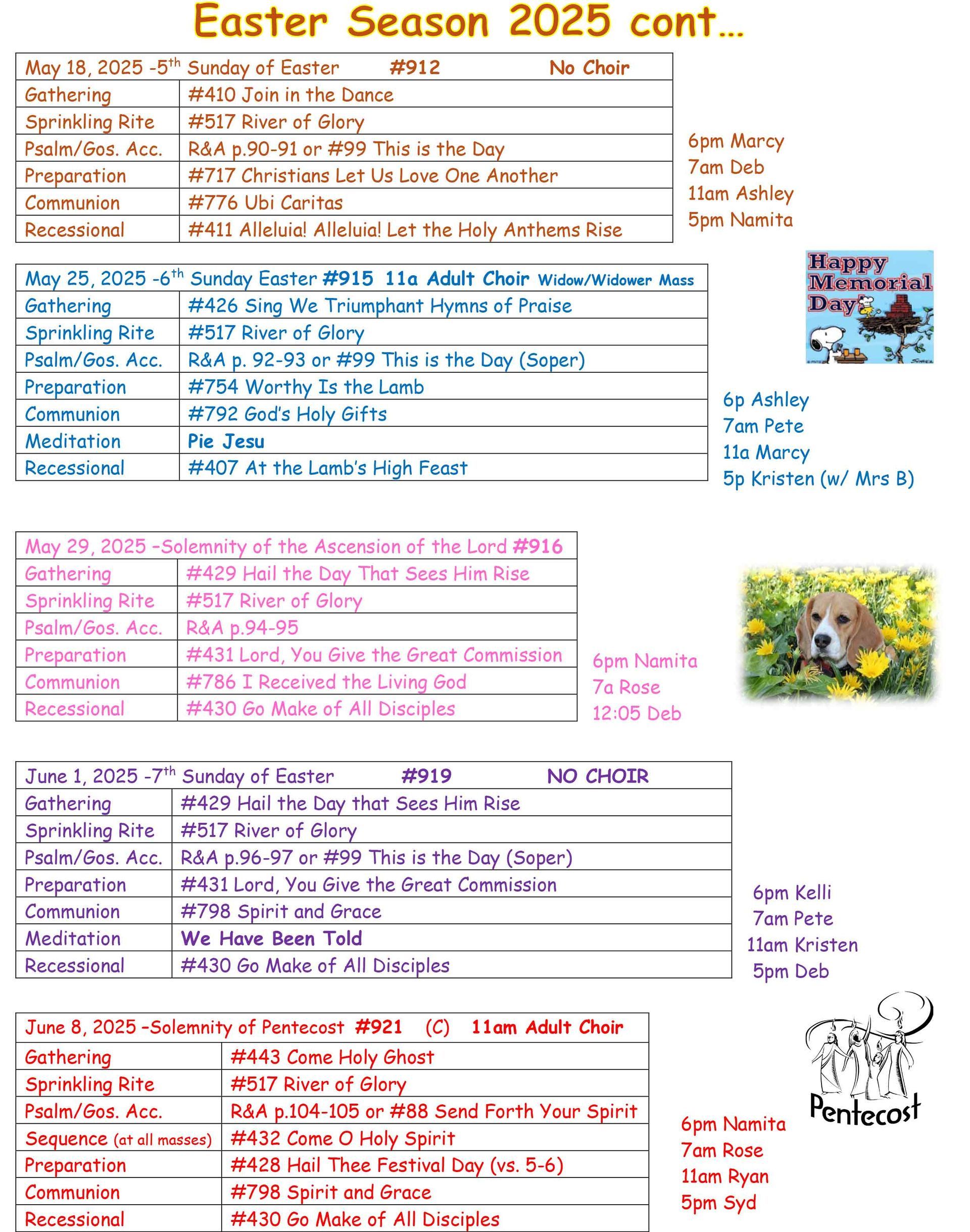Easter Season Schedule Continued 2025 Page 1