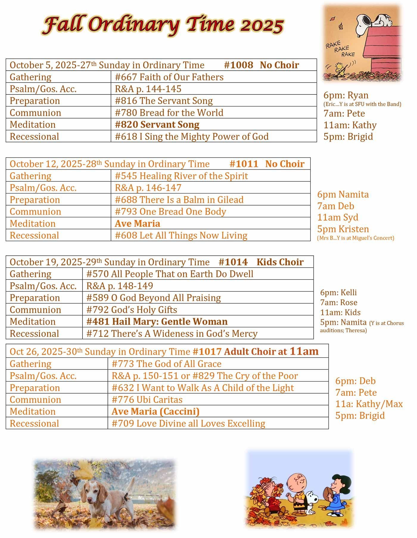 Fall Season Schedule  2025 Page 1
