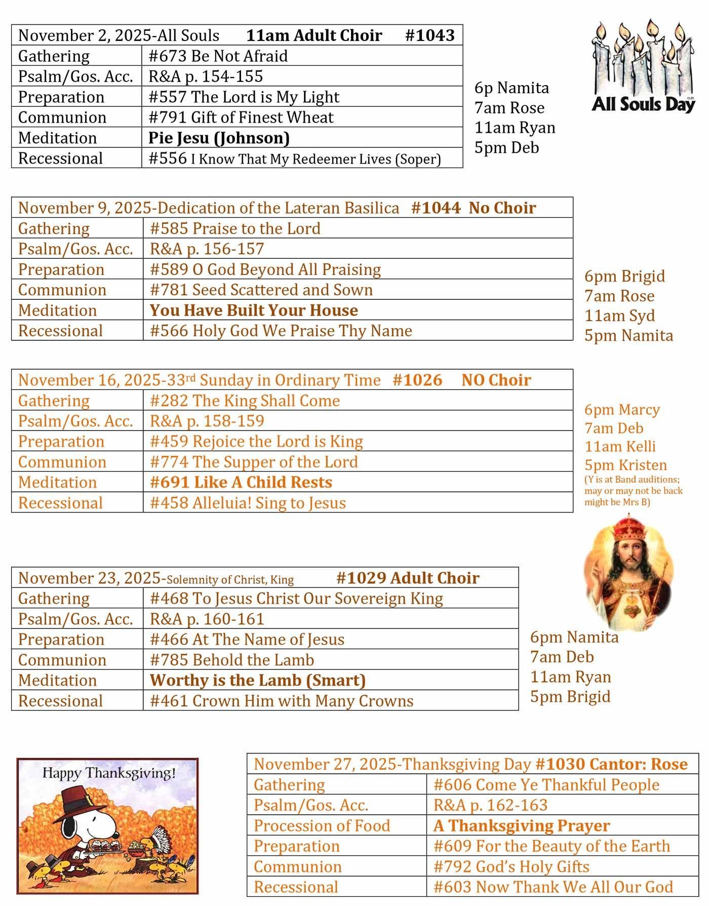 FALL Season Schedule Continued 2025 Page 2
