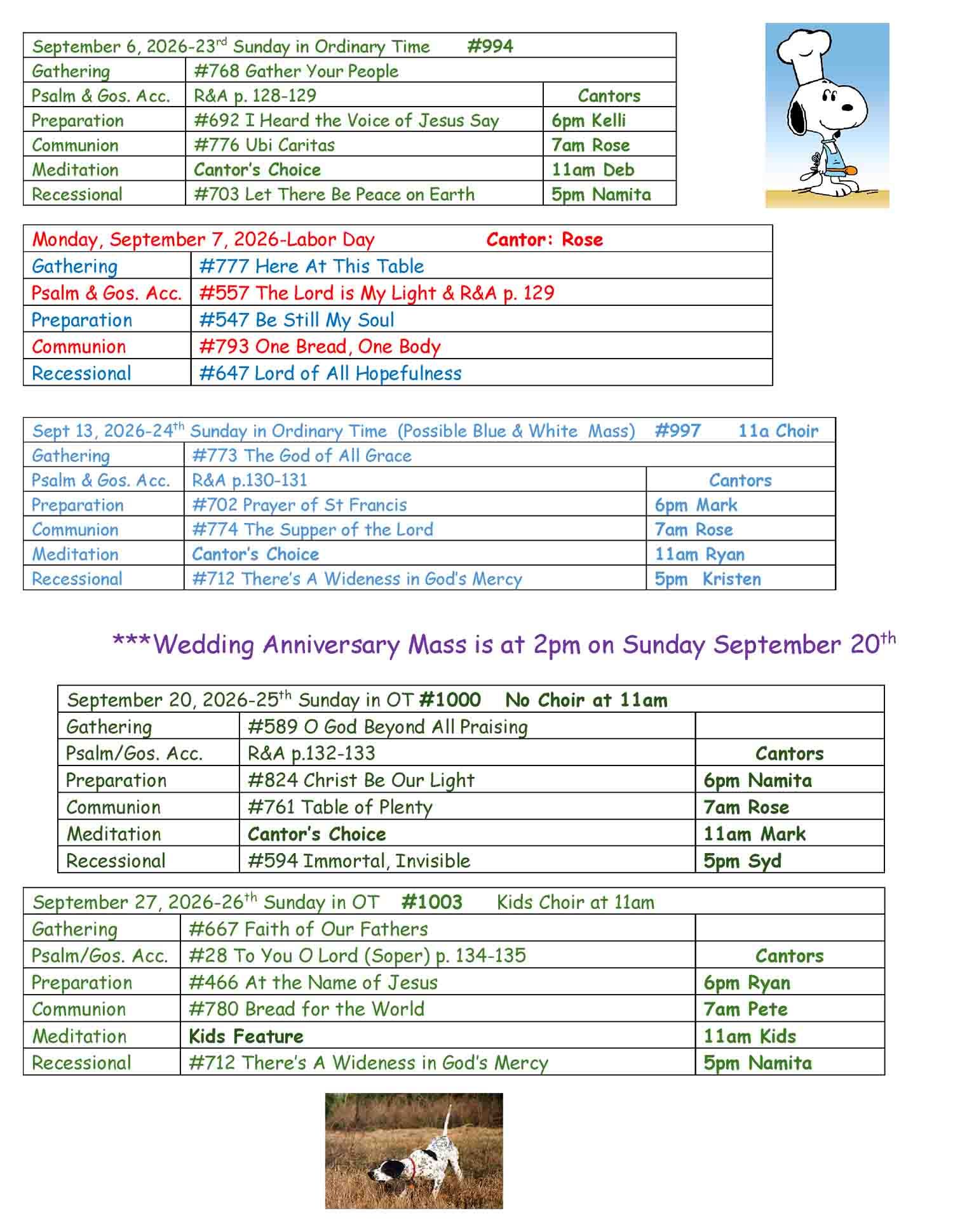 Summer Ordinary Time 2026 Music Schedule Page 4