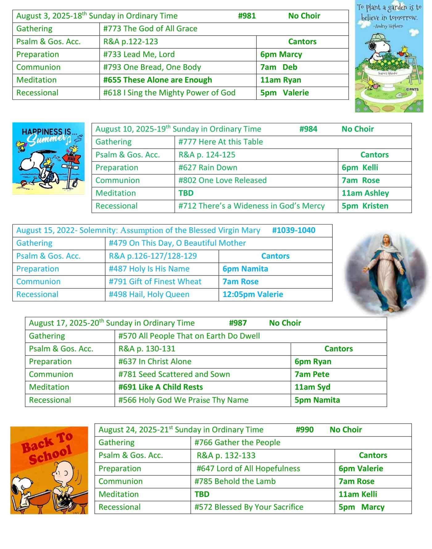 Summer Season Schedule Continued 2025 Page 2