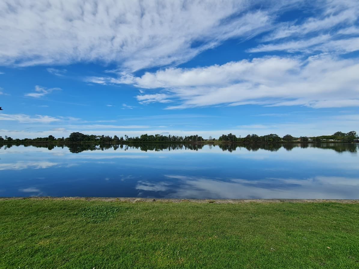 A Large Body of Water Surrounded by Grass and Trees on a Sunny Day — Bali Hi Motel In Taree, NSW