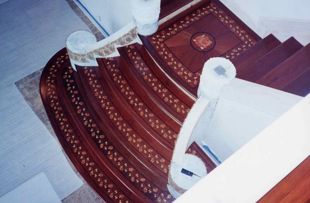 Top-View of Staircase Hardwood with Design - Mundelein, IL - Wizard of Wood Flooring