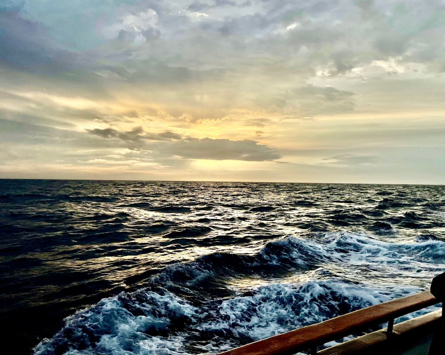 A large tuna on a boat deck, covered in blood, with people nearby.