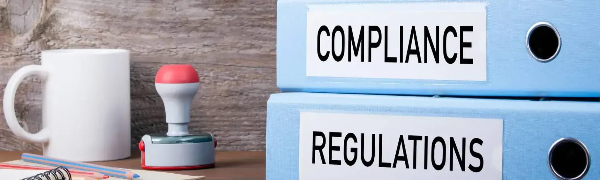Two stacked light blue binders labeled 