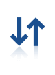 A blue downward-pointing arrow next to an upward-pointing arrow with a reflection below.