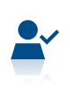 Blue icon of a stylized person with a checkmark to their right.