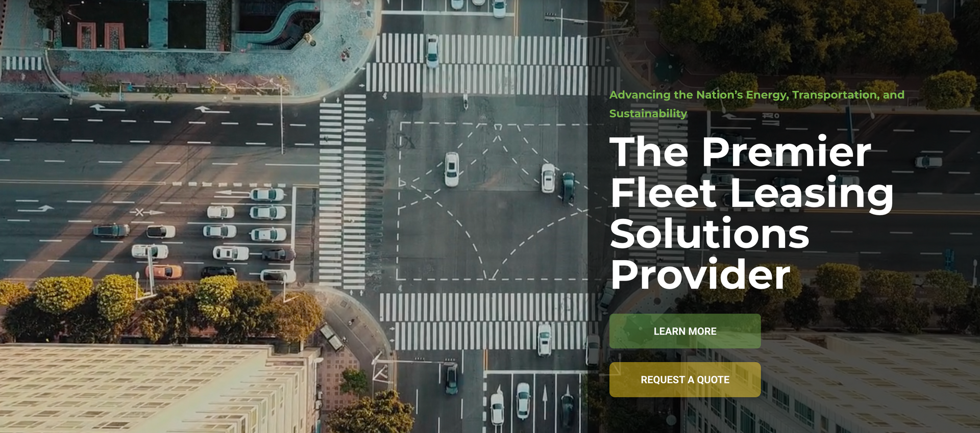 An aerial view of a city street with the words the premier fleet leasing solutions provider on the bottom.