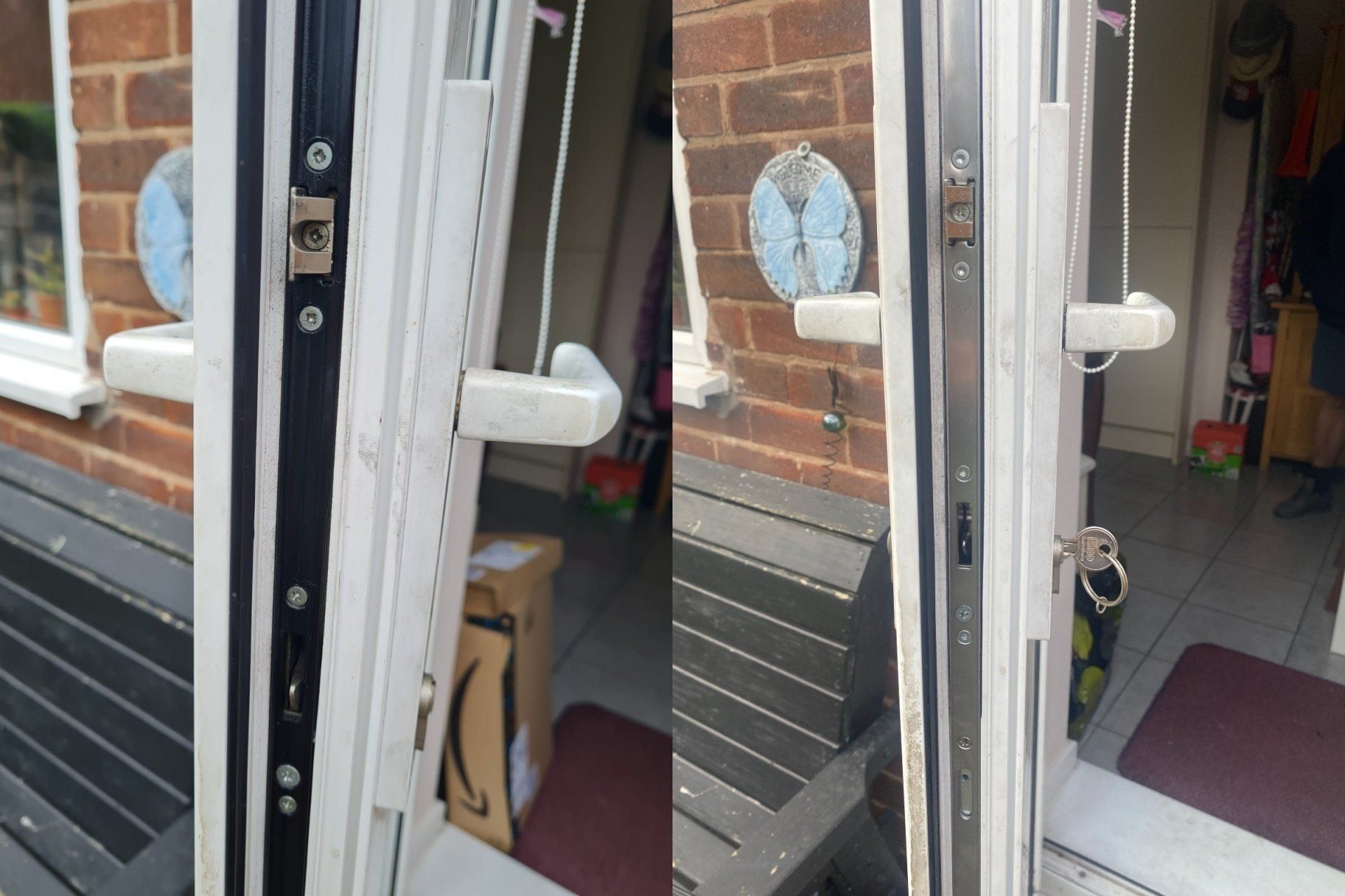 A locksmith in Sale fixing a door lock