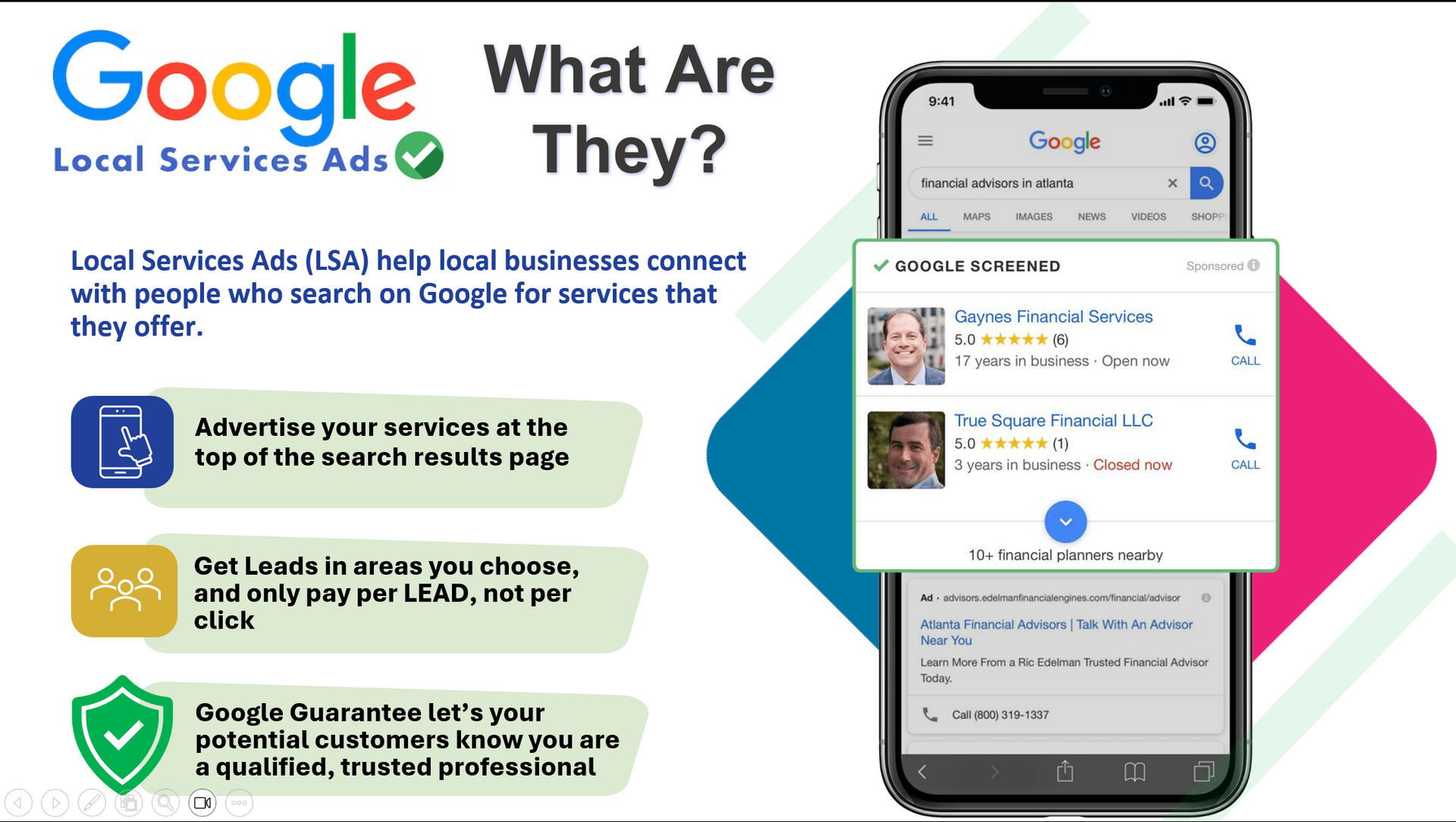 A poster explaining what google local services ads are