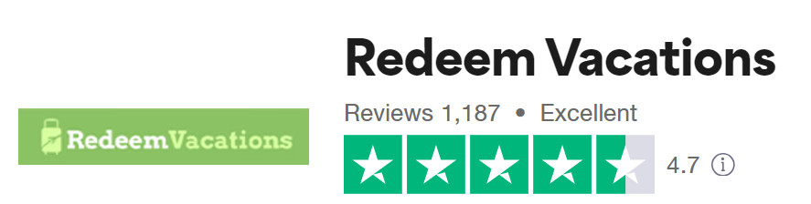 A logo for redeem vacations with a rating of 4.7 stars