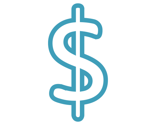 Blue dollar sign icon on a white background.