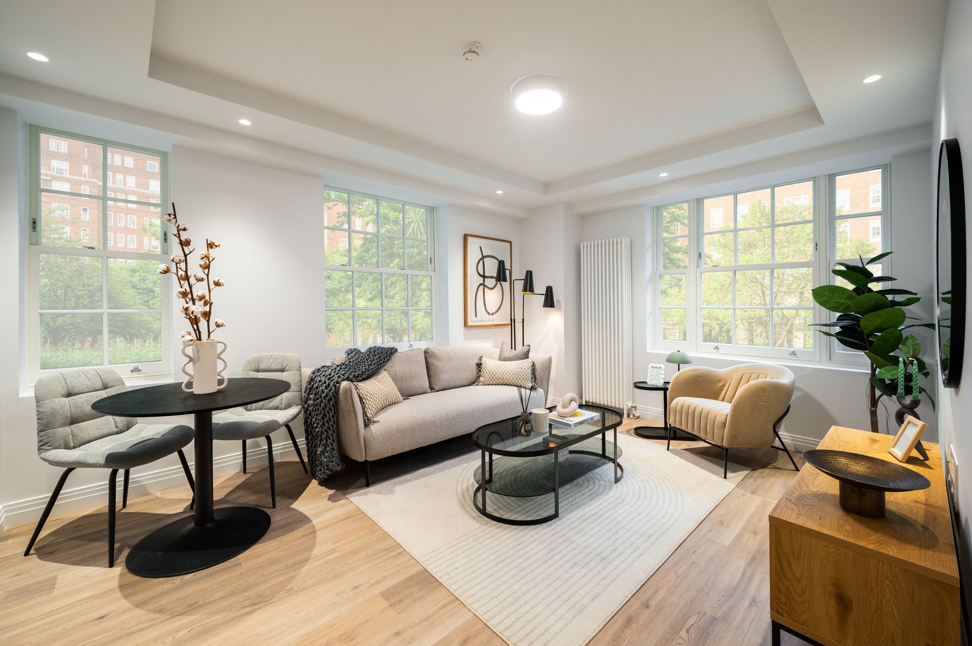 Living room at Dolphin Square in London, UK.