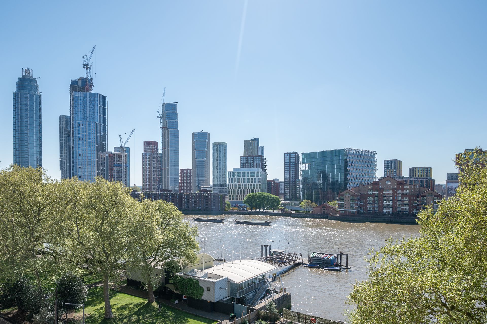 City skyline at Dolphin Square in London, UK.