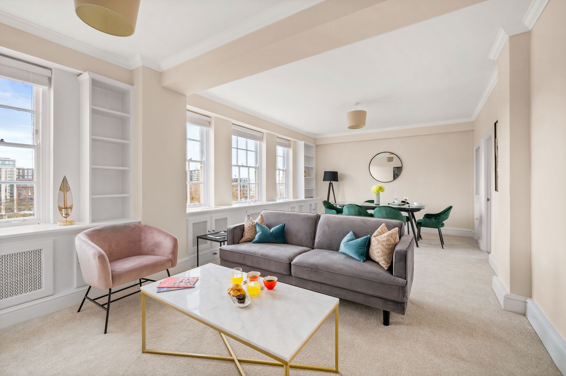 Living room at Dolphin Square in London, UK.