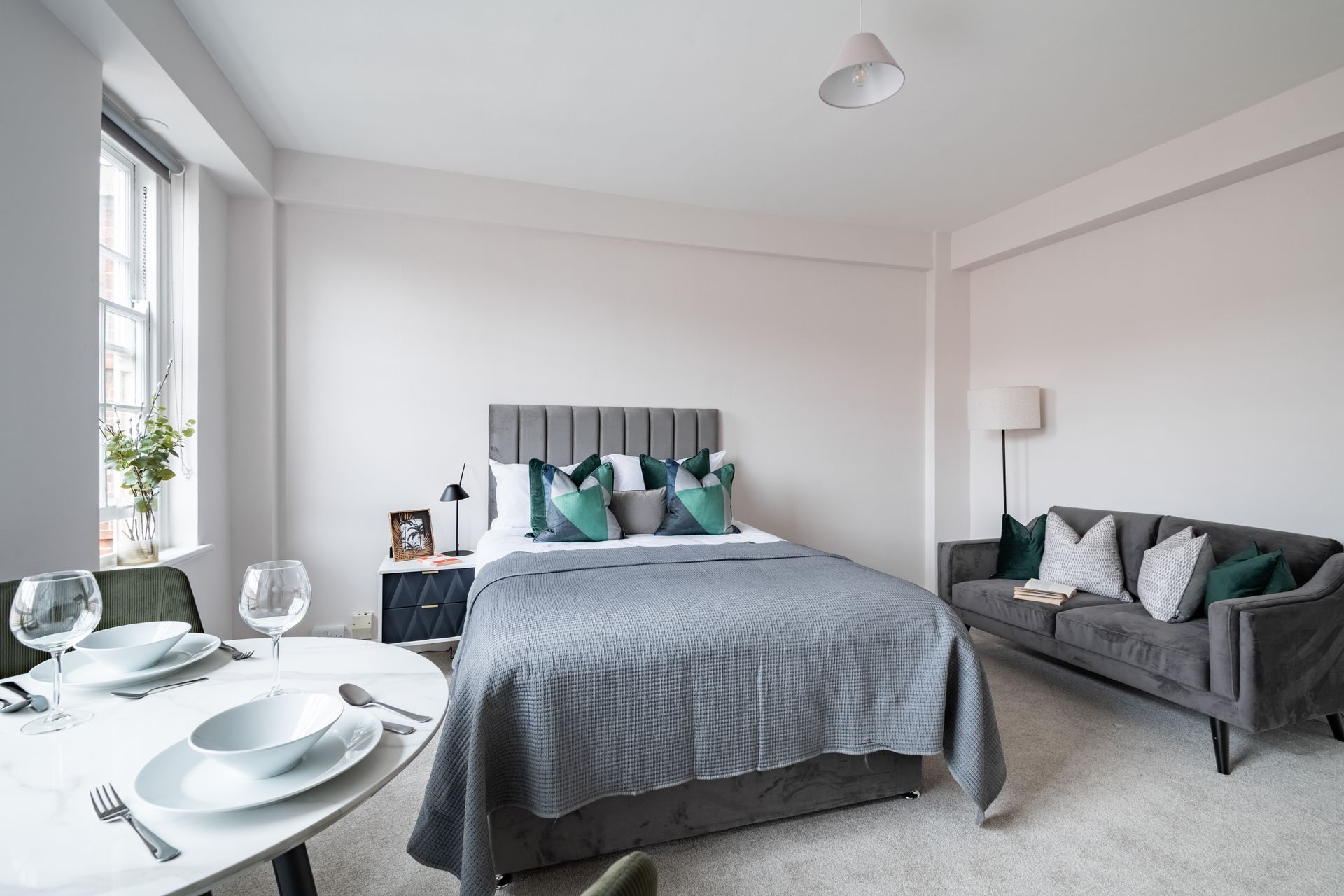 Bedroom at Dolphin Square in London, UK.