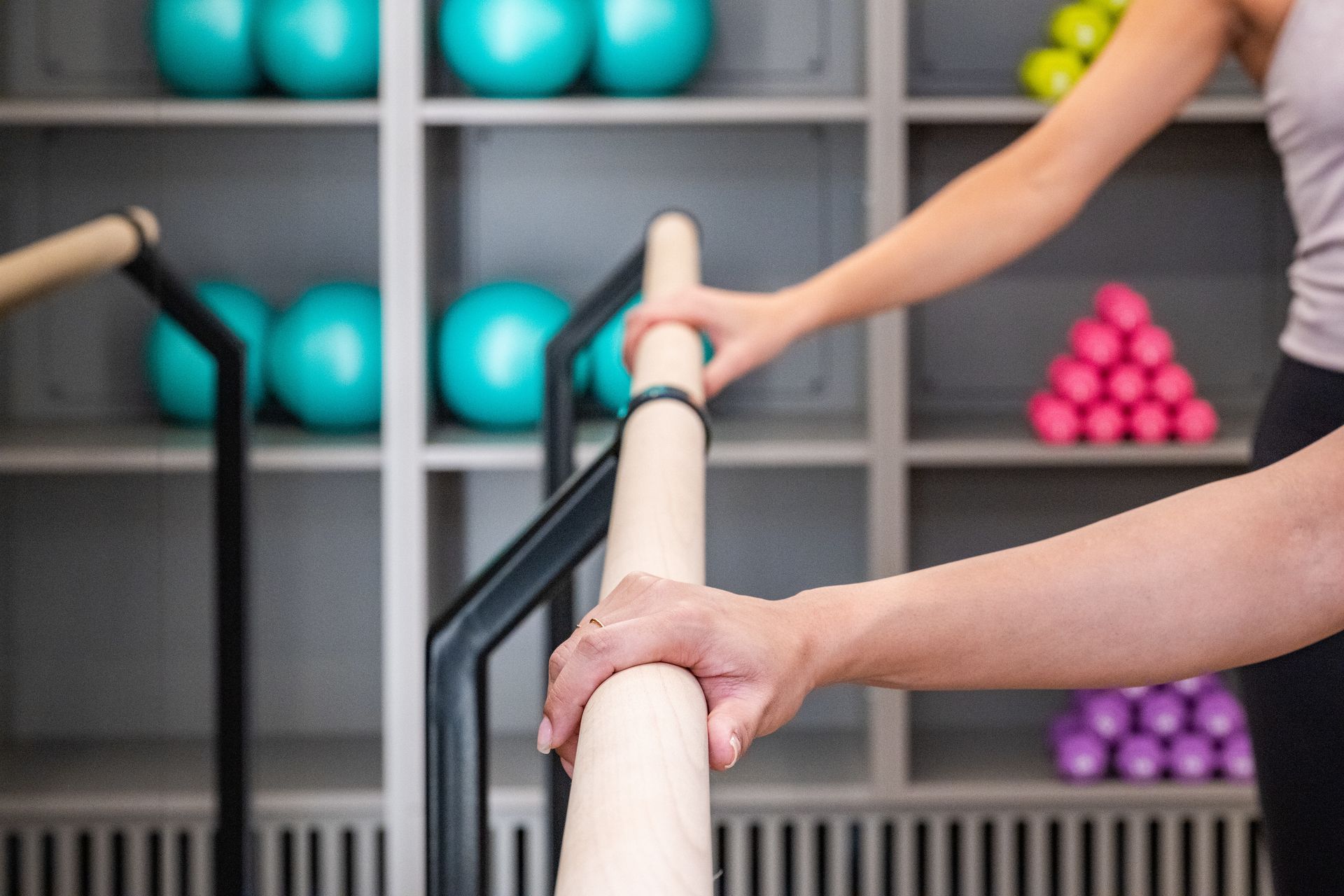 Fitness center barre at Dolphin Square in London, UK.
