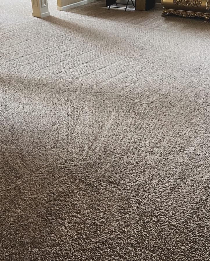 A living room with a carpeted floor and a couch.