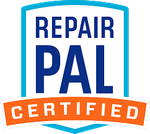 RepairPal Certified badge: white and blue shield with blue text 