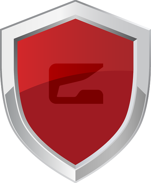 Red shield with a silver border and a dark red