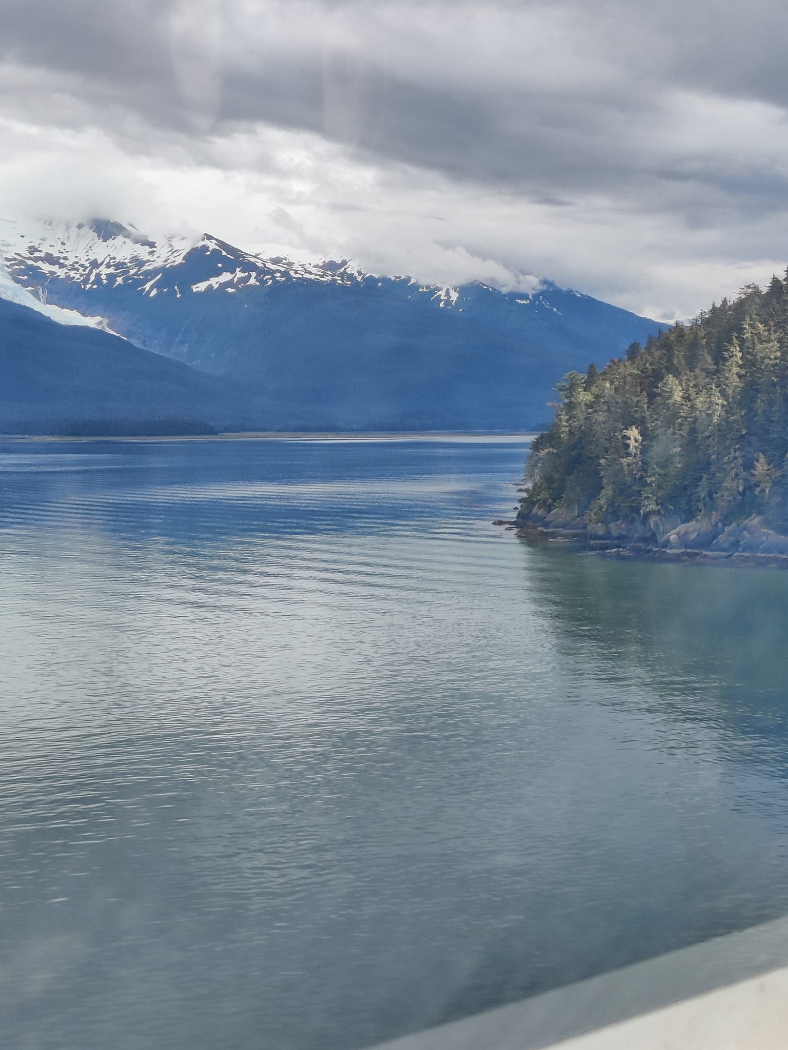 View from cruise ship; Alaska mountains and island
