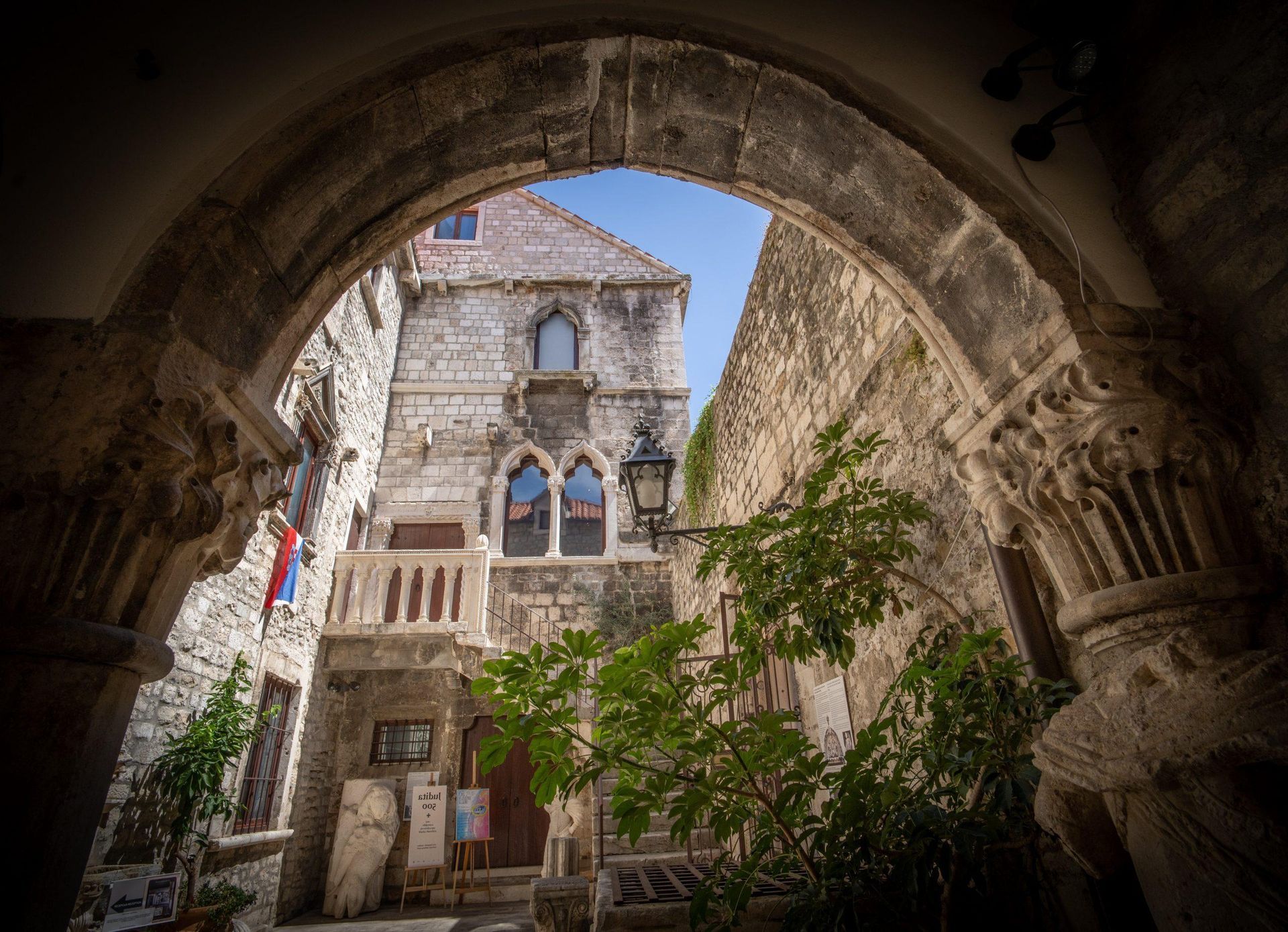 of Split, Croatia, an old building, viewpoint from under an arch