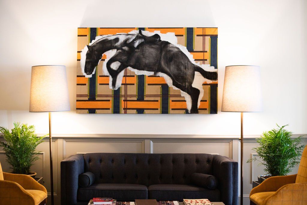 couch and wall art