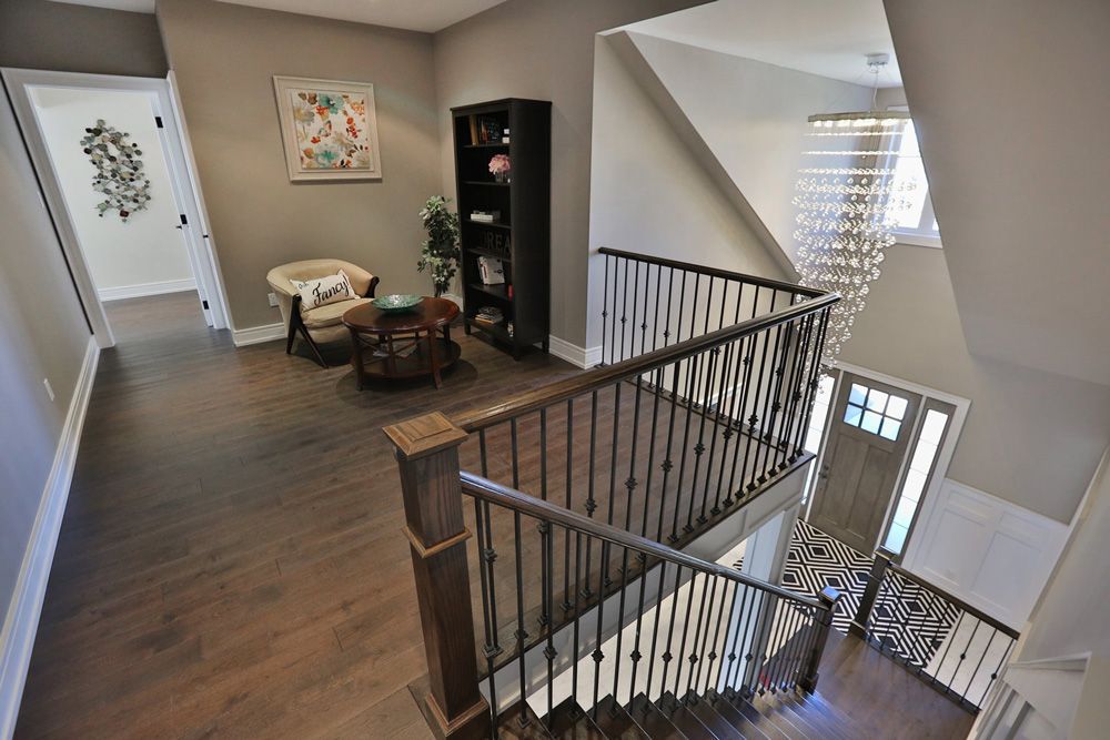 There is a staircase leading up to the second floor of a house.