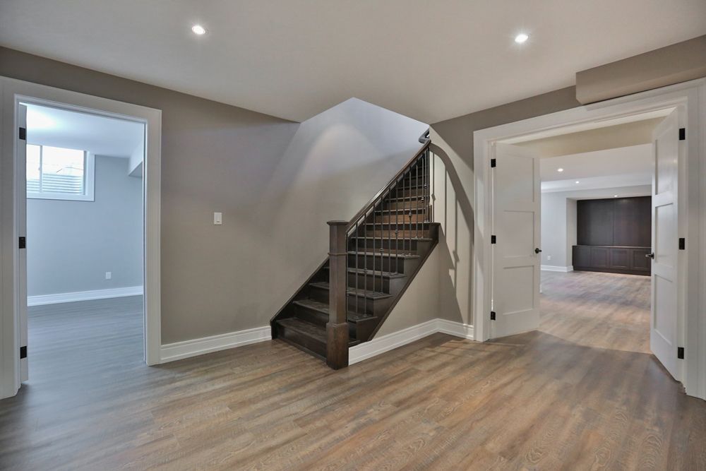 There is a staircase in the middle of the room.