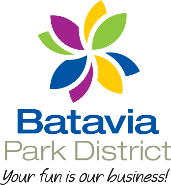 Batavia Park District logo with colorful flower icon and tagline “Your fun is our business!”