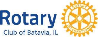 Rotary Club of Batavia, IL logo with blue text and orange rotary gear emblem