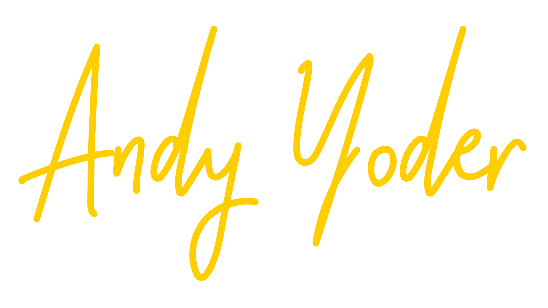 The name andy yoder is written in yellow on a white background.